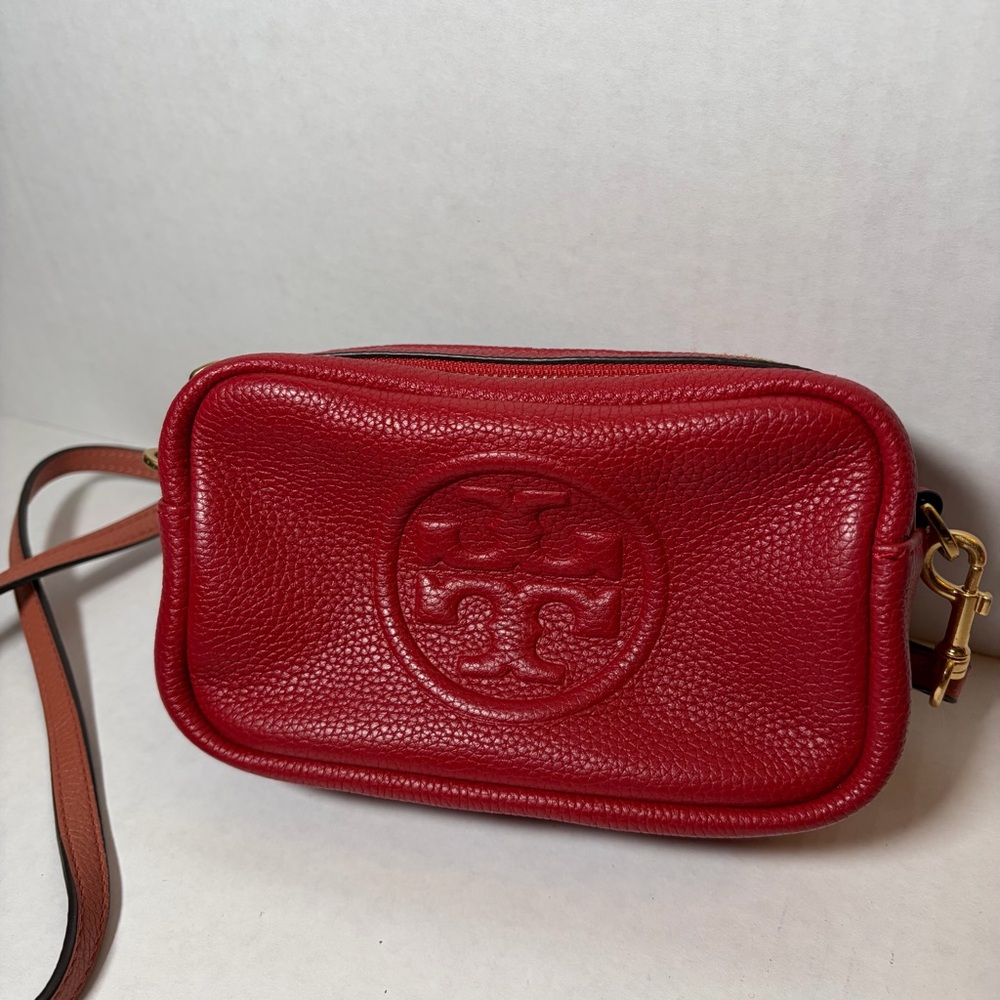Tory Burch perry Bombe' RED pebbled leather crossbody bag